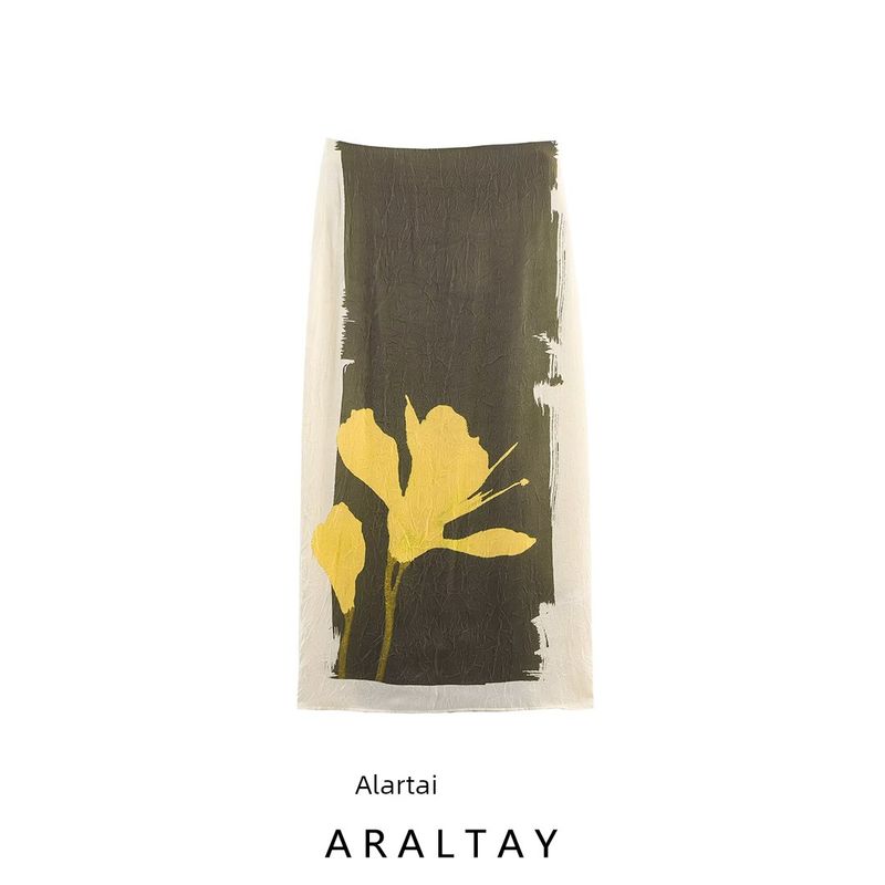 Araltay New Arrival Fashion Style Women's Clothing Fashion All-Match Minimalist Print Wrinkle Effect Midi Dress 3666165