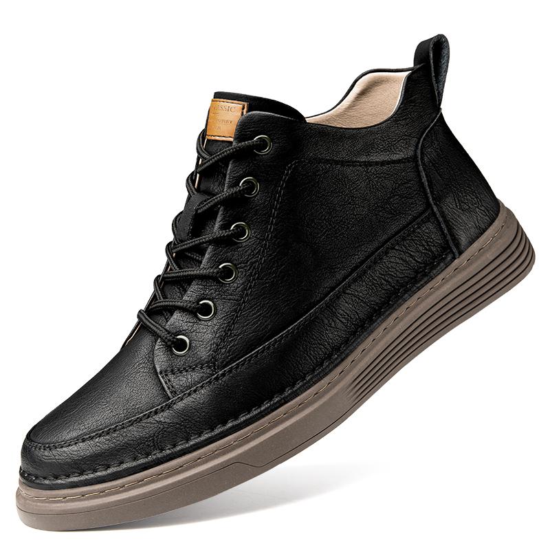 Men's Genuine Leather Winter Ankle Boots Plus Velvet High Top Thick Sole Casual Snow Sneakers