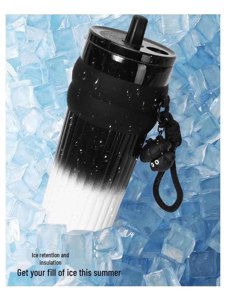 Stainless Steel Ceramic-Lined Thermos with Straw - Large Capacity, Portable, High-Style Outdoor Water Bottle