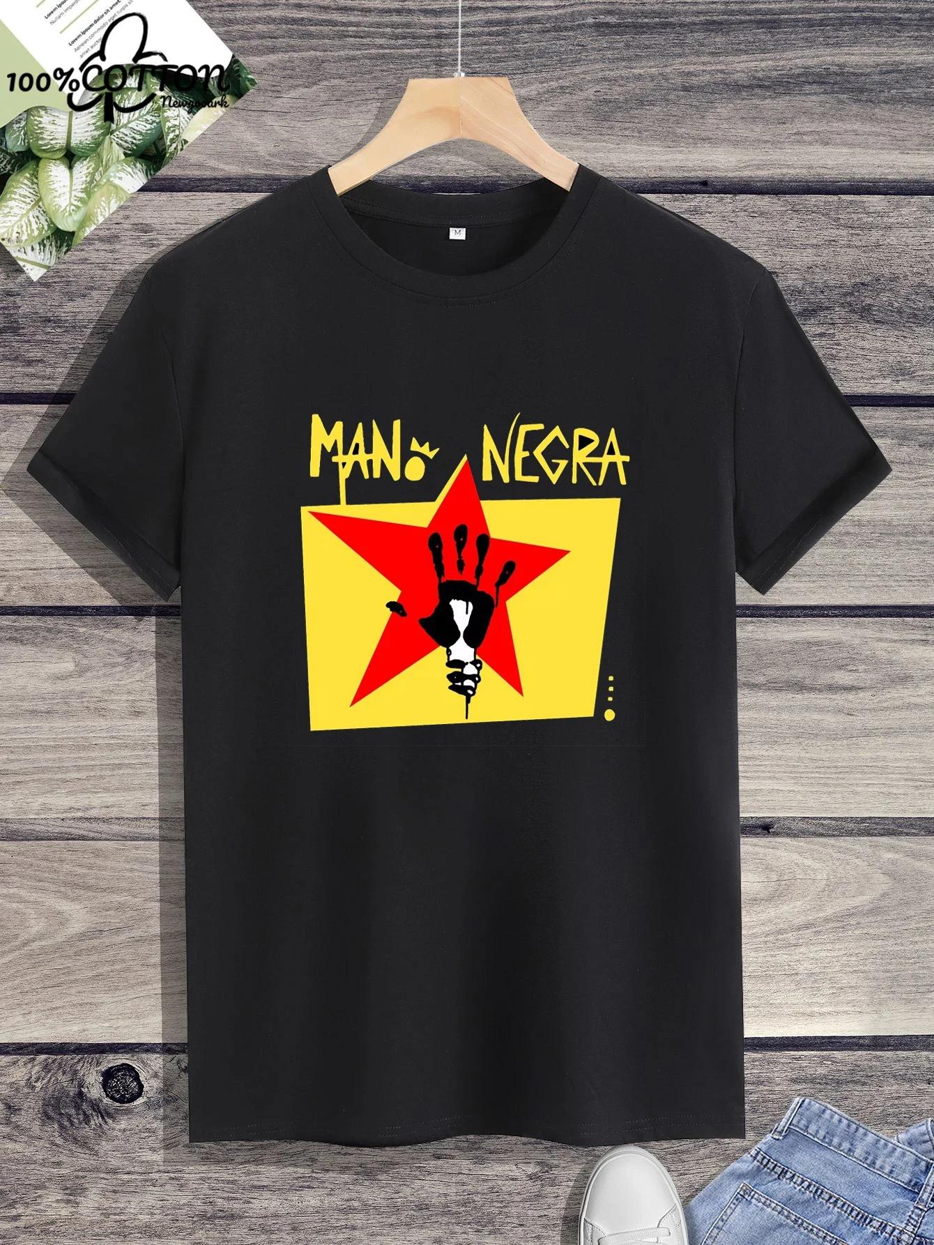 

Харадзюку Классическая Футболка с Логотипом Mano Negra Manu Chao Хлопок Широкая Унисекс Летняя Круглый Вырез Короткий Рукав Уличная Одежда S