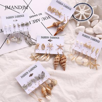 Nuovi orecchini a forma di conchiglia di vento, con conchiglie di stelle marine, orecchini a forma di conchiglia di mare, set da 6 paia