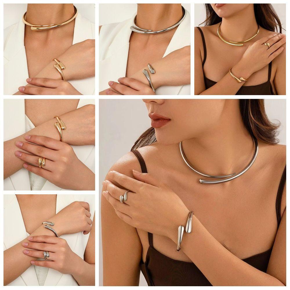 2/3 Stück Punk Wassertropfen Torques Choker Halskette Verstellbare Ringe Party Grunge Schmuckset Braut