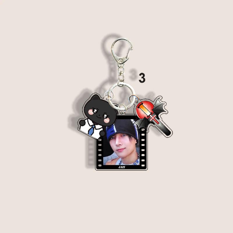 1pc ENHYPEN 3-in-1 Keychain Film Photo&Cartoon Character&Lightstick Heeseung Jay Jake Sunghoon Sunoo Jungwon NI-KI KeyRing Kpop Bag Charm ENGENE Gift
