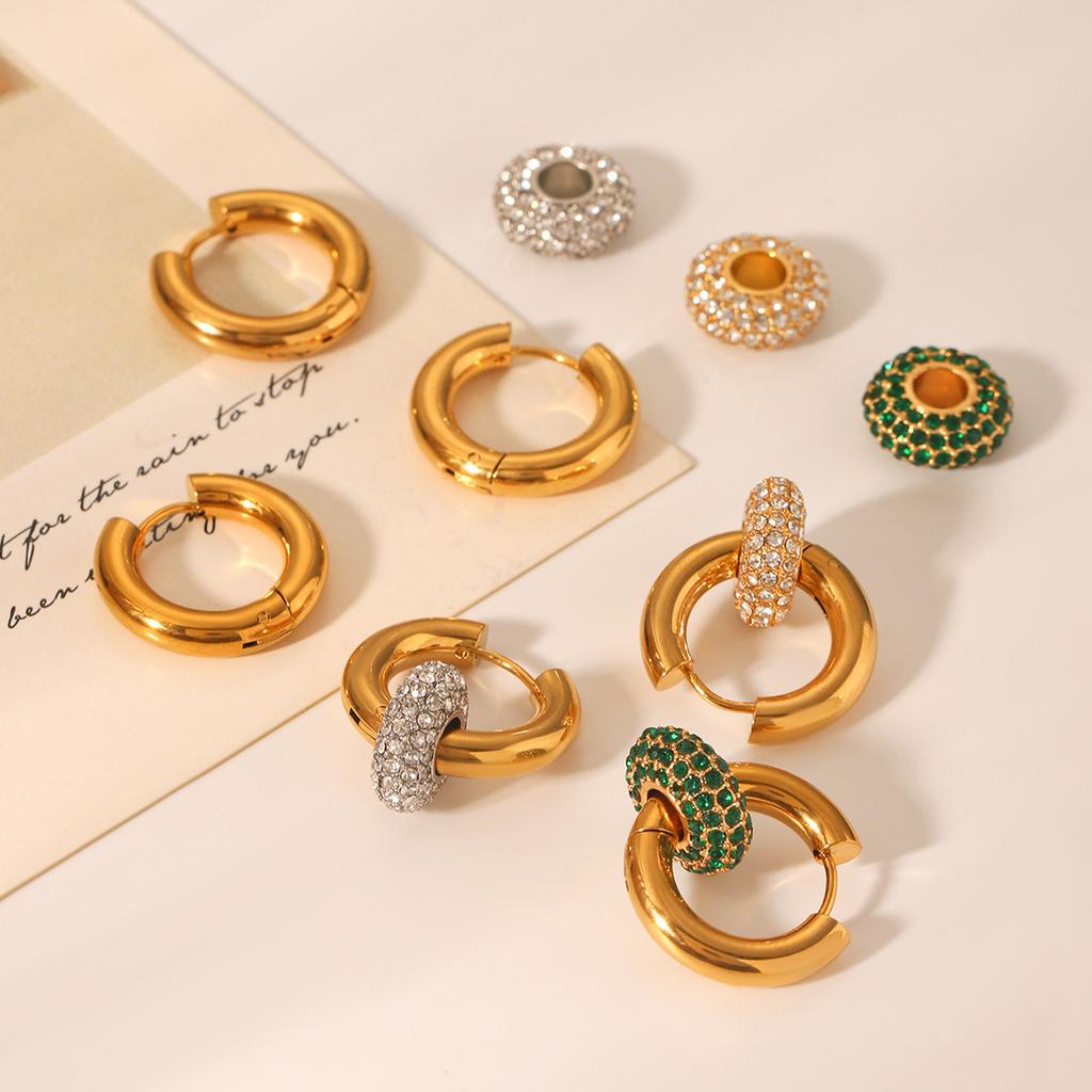 18K Gold Stainless Steel Earrings Zircon Round Hoop Pendant Ear Cuff Women's High-end Ear Jewelry