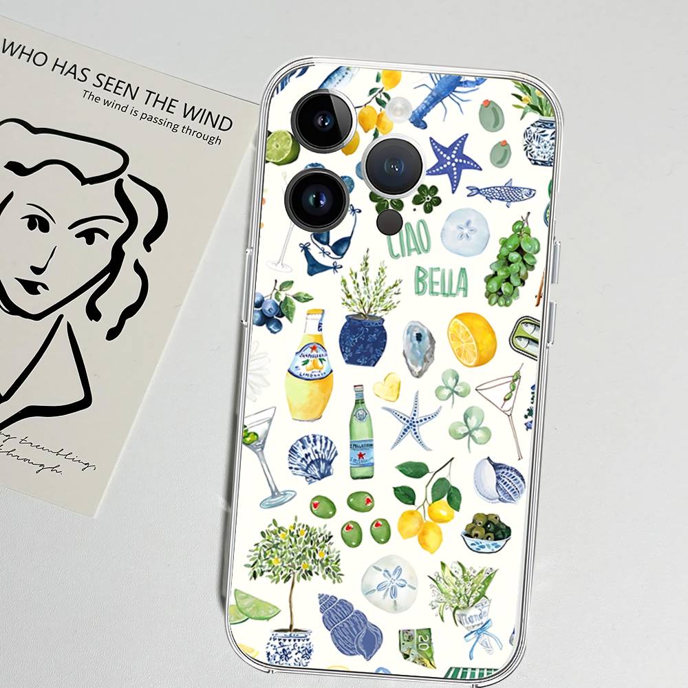 Meereslandschaft Wein Zitrone Handyhülle Für Iphone 17 16 15 11 13 14 Pro Max 7 8 Plus X Xr Xs Max Se2020 12mini Transparente Hülle