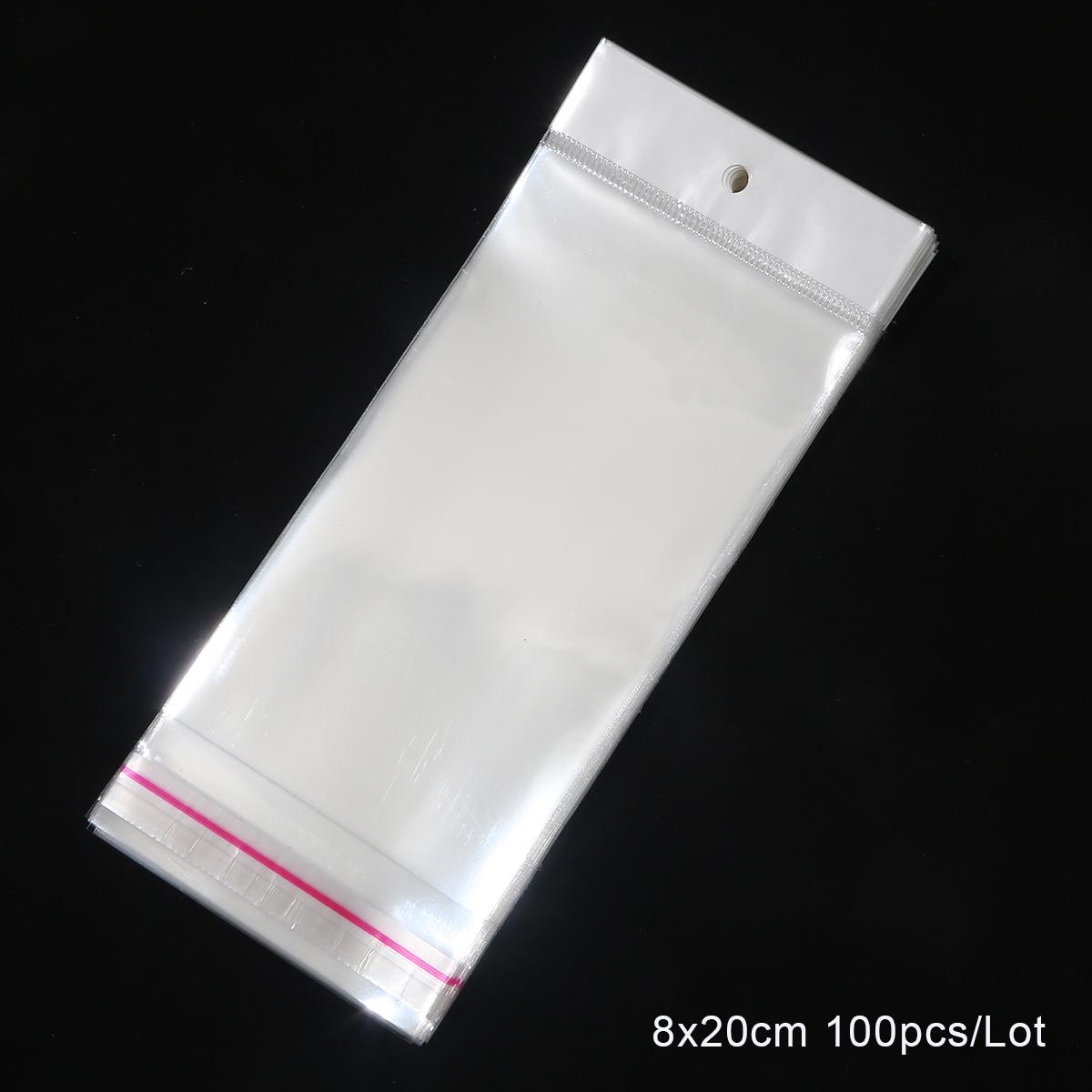 

100 шт., прозрачный самоклеящийся пластиковый пакет для хранения, пакет OPP, сумка с отверстием для подвешивания, чехол для розничной упаковки 18 8x20cm
