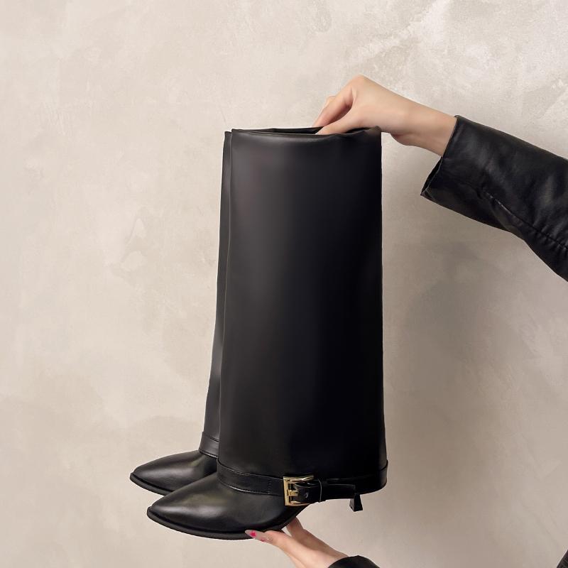 Belt Buckle Stiletto High Boots  Fashion Pointed Toe Sleeve Non-Slip Wear-Resistant Stiletto Shoes