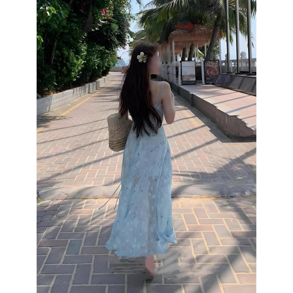 Sweet Little Flying Sleeves Floral Dress Women's Small Short Skirt Summer Waist