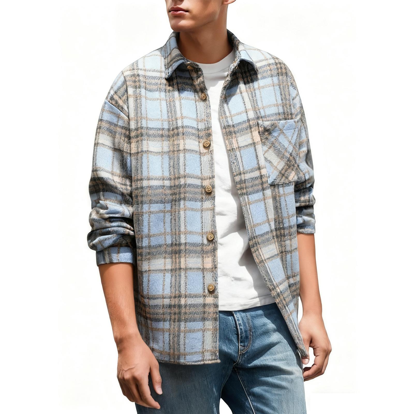 

Мужской пиджак в клетку на лацкане, однобортный, мужской повседневный свободный пиджак большого размера в клетку L