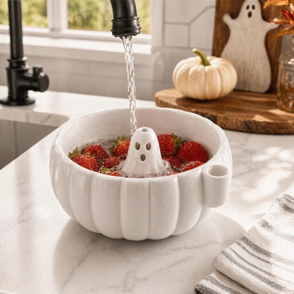 Dynamic Vortex Halloween Pumpkin Berry Swirl Bowl Quick Drain Large Capacity Automatic Fruit Washing Bowl Self-spinning