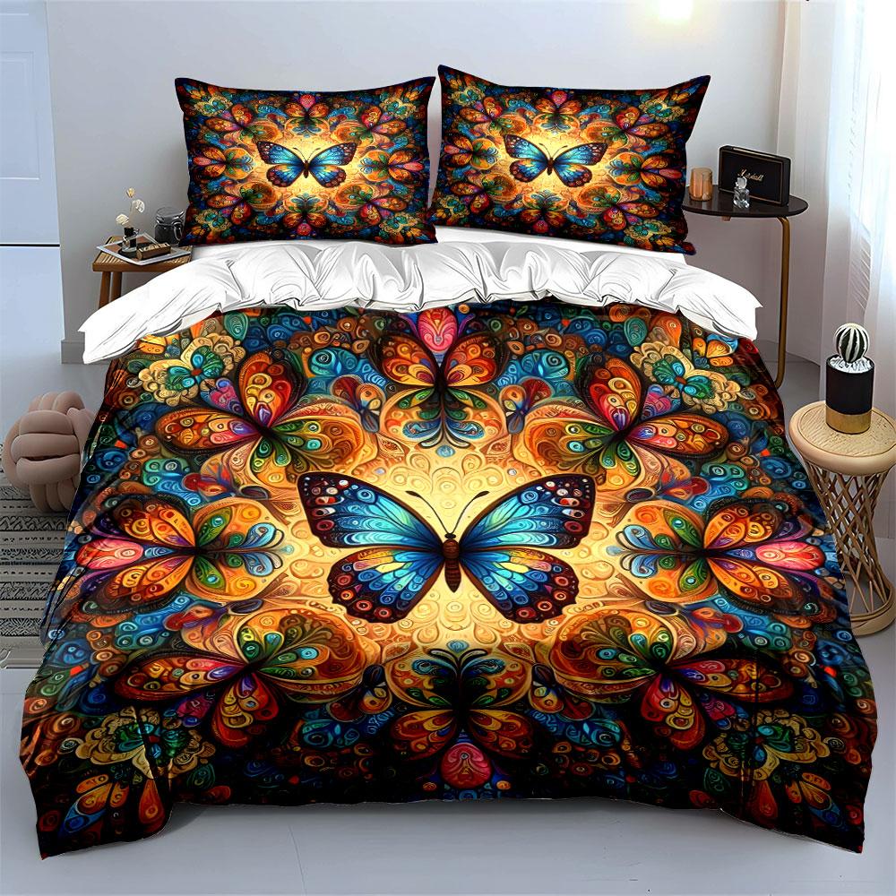 Colorful Butterfly Decorative Set Exquisite Three-Piece Bedding Set Gift For Kids And Adults