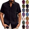 Spring Summer Men's Casual Cotton Linen Solid Color Short Sleeve Shirts Loose Shirts
