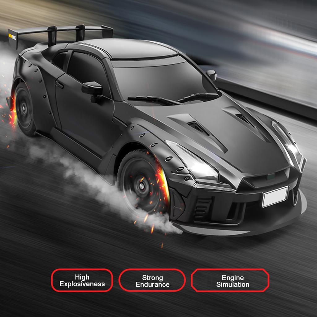 1:16 2.4G RC Drift Car with Gyro, LED Lights, Interchangeable Tires, Remote Control Car for Adults and Kids Black 1