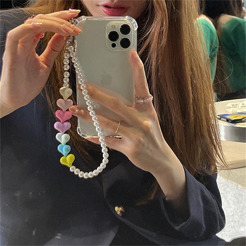 Korea Cute Love Heart Pearl Bracelet Clear Phone Case For Iphone 14 13 12 11 Pro Xs Max X Xr 7 8 Plus Se 3 Shockproof Soft Cover