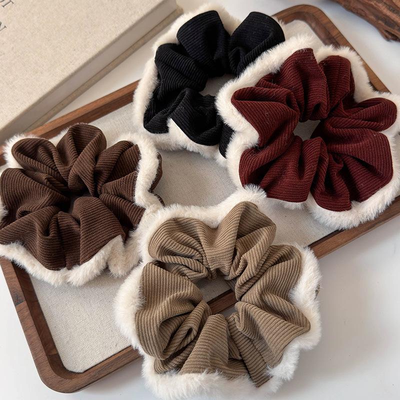 Autumn Winter Retro Corduroy Hairy Large Hair Scrunchies Headbands Women Girl Temperament Hair Rope Rubber Band Hair Accessories