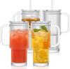 760ML Ribbed Glass Tumbler with Handle Lid 1/2/4PCS Large Iced Coffee Cups with Straws Modern Glass Mug for Cold & Hot Beverages
