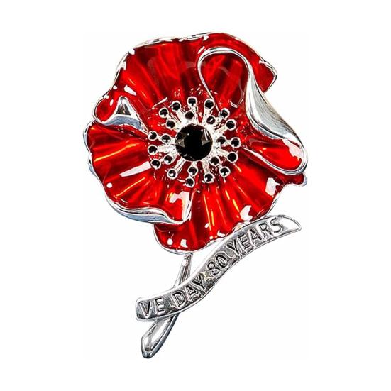 80th Anniversary Commemorative Brooch European Win Tribute Pin Flower Shape Badge with Enamel Petals for WWII Heroes