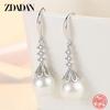 925 Sterling Silver Drop Shaped Pearl Long Dangle Earring for Women Fashion Wedding Jewelry Gift