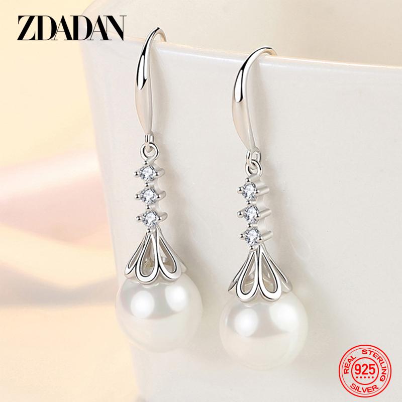 925 Sterling Silver Drop Shaped Pearl Long Dangle Earring for Women Fashion Wedding Jewelry Gift