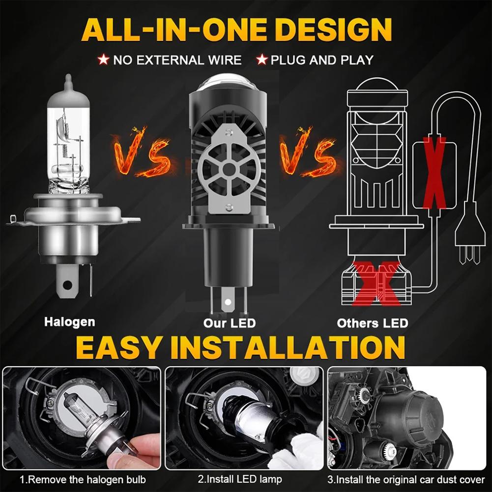 1/2Pcs Auto H4 Projector Lens LED Car Headlight Bulbs 150W CANBUS Turbo Auto Bulb H4 Led Motorcycle High Low bulb 12V 24V 6500K