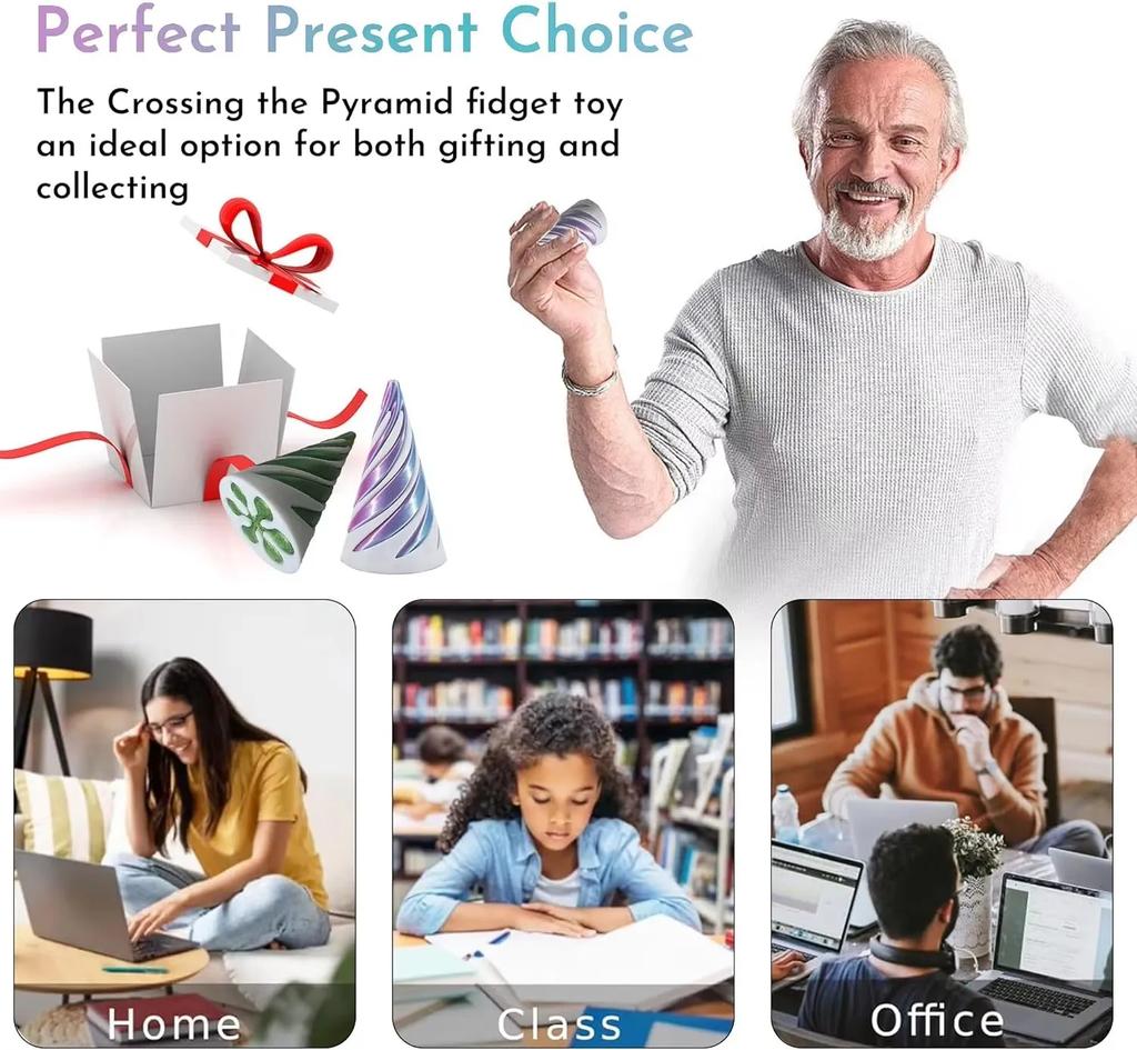 Hot Pyramid Helix Screw Fidget Toy 3D Printed Spiral Cone Decompression Decorative Ornaments Impossible Passthrough Sculpture