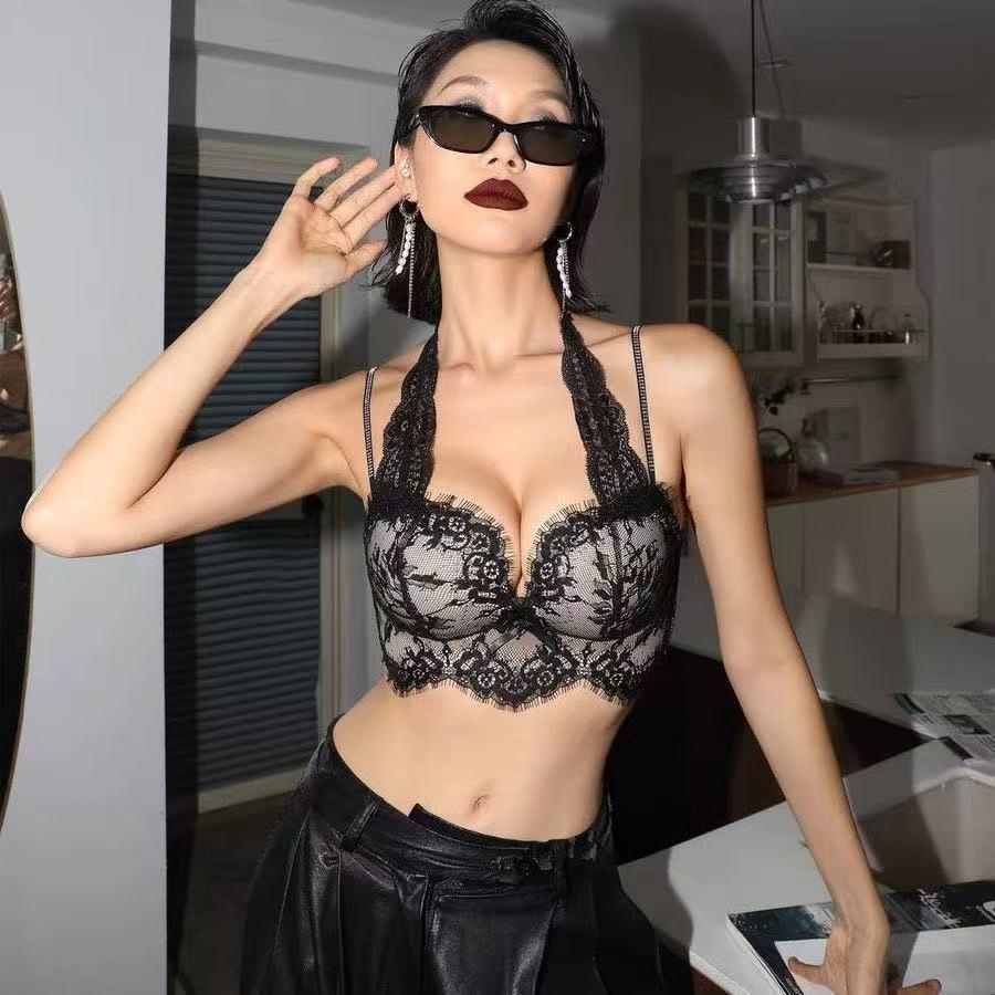 French Pure Desire Lingerie Set: Halter Lace Bra & Beautiful Back Anti-Sagging Bra