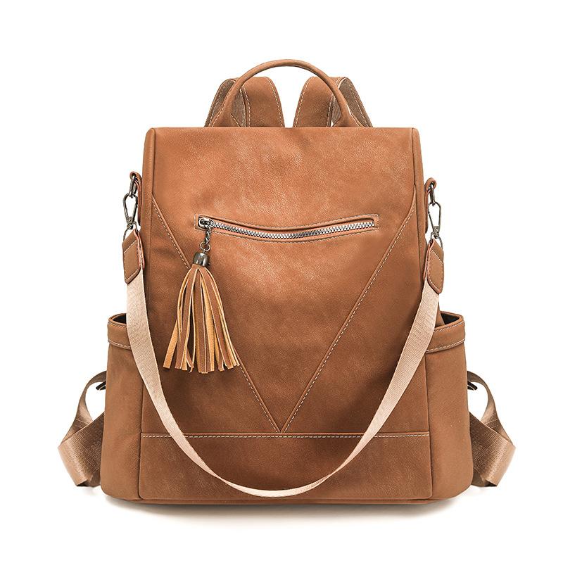

Anti-theft Backpack Women s Large Capacity Retro Backpack Dual-purpose Single-room Crossbody Bag коричневый