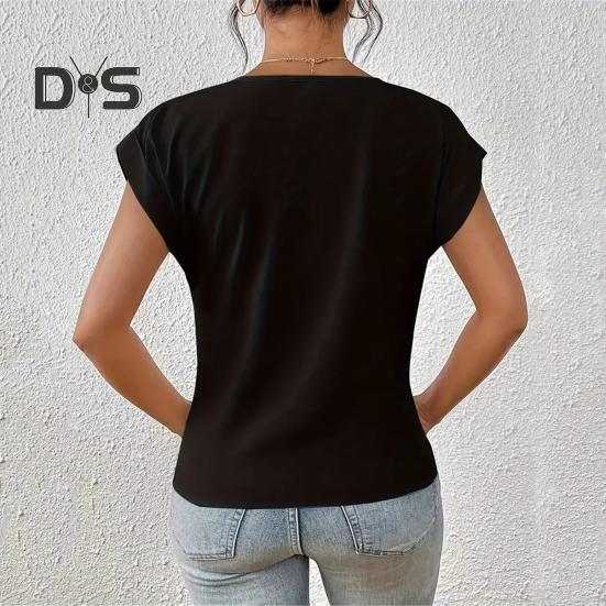 Summer Women Short Sleeve V Neck Shirts Solid Color Casual Breathable Top Versatile Fashion Blouse for Jeans Skirts