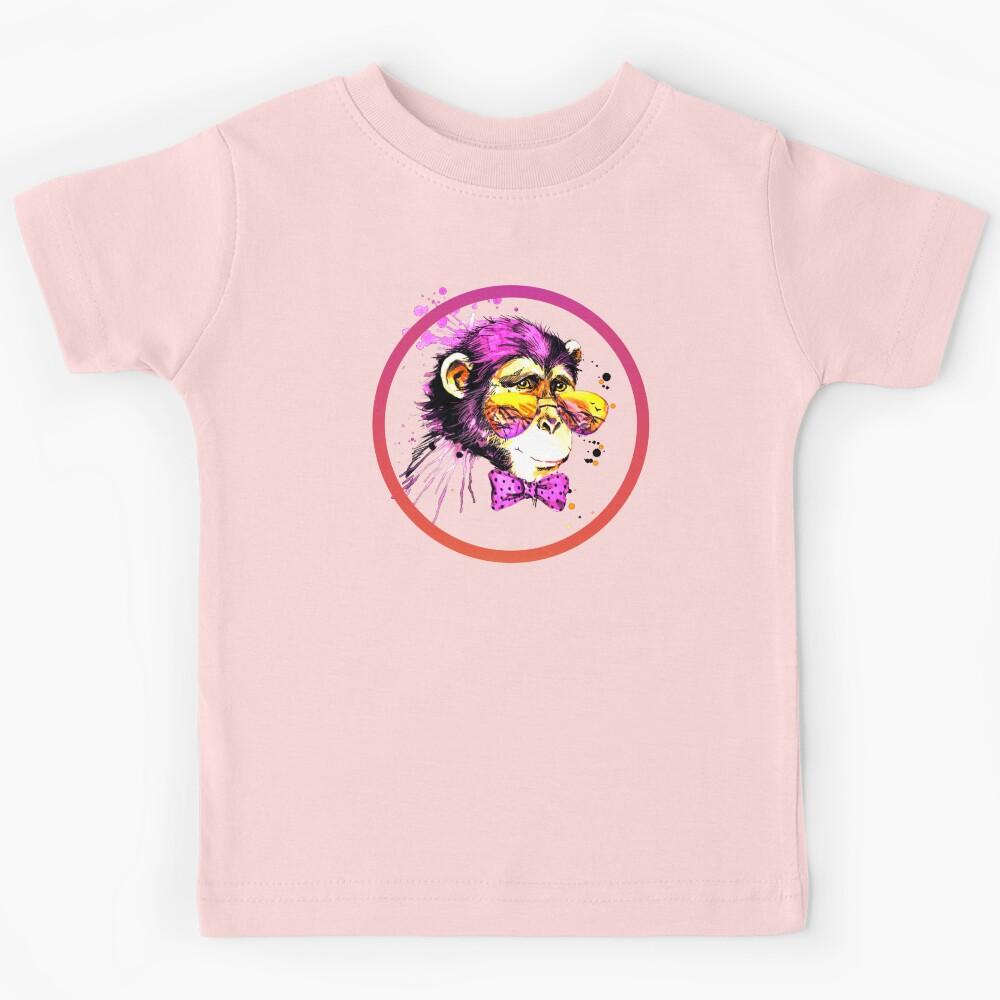 Funny cute chimp monkey with glasses watercolor Kids T-Shirt 140