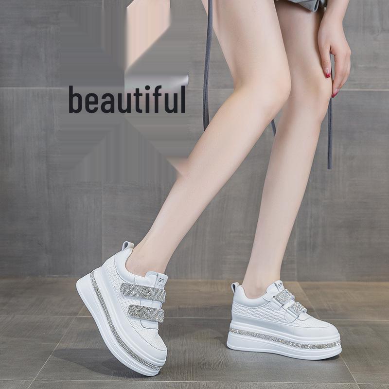 2025 Autumn Women's 7cm Platform Rhinestone Velcro Casual Shoes