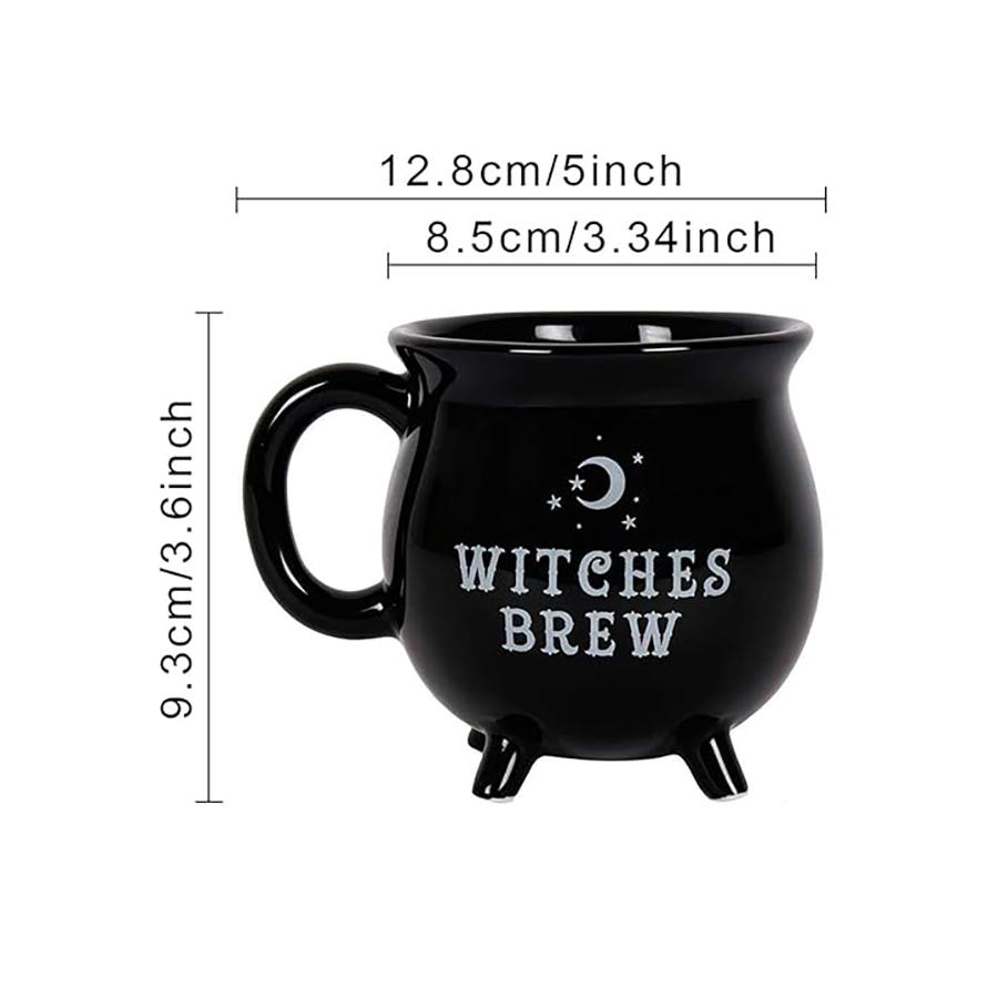 12 Oz Coffee Mug Witches Brew Pattern Mug Black Ceramic Beverage Mugs Ceramic Spooky Witch Coffee Cup for Halloween Birthday