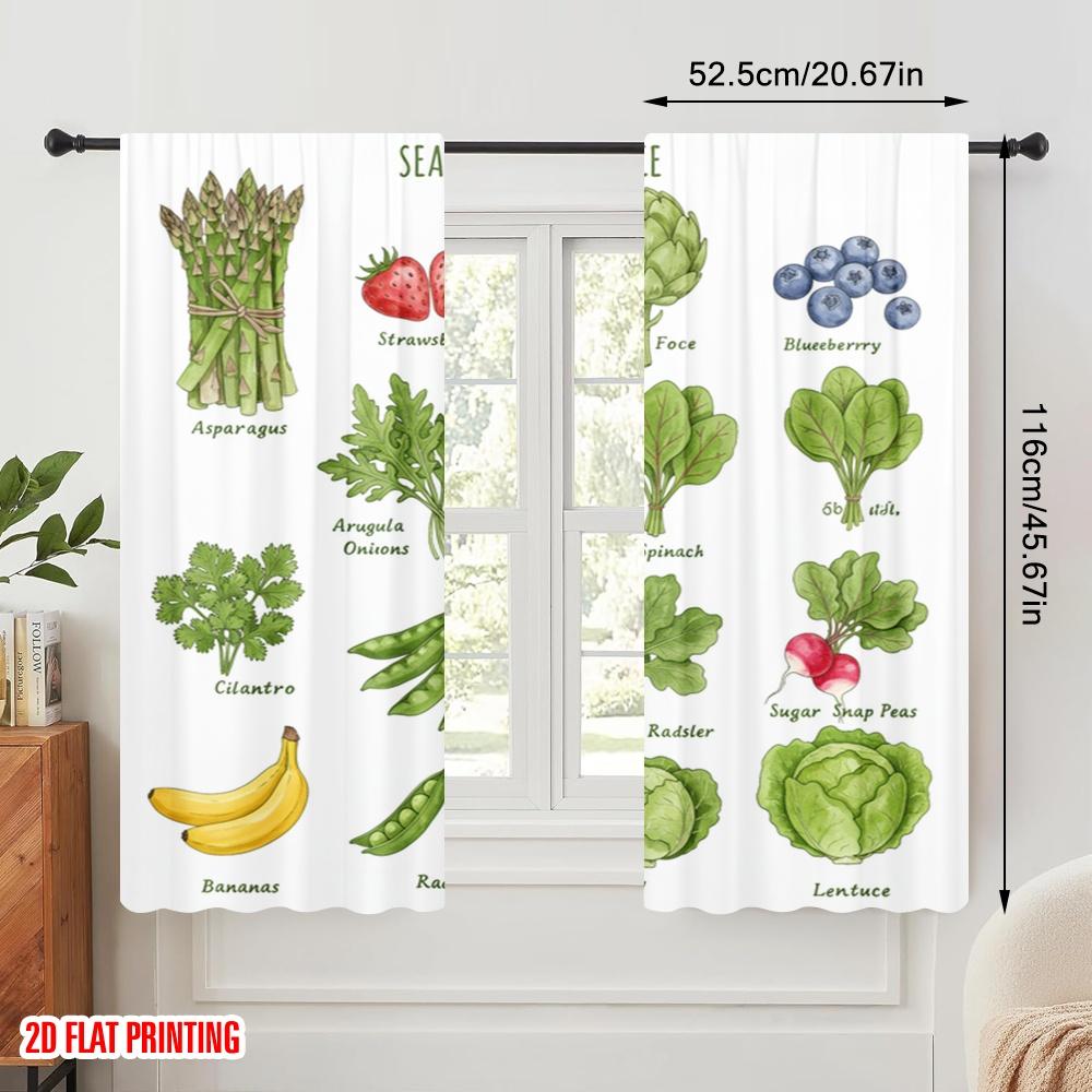 2 Stück 2D Flachdruck Vorhänge Frühlingssaisonale Produkte Aquarell Polyesterstoff Ohne Strom Festliche Wanddeko Perfekt