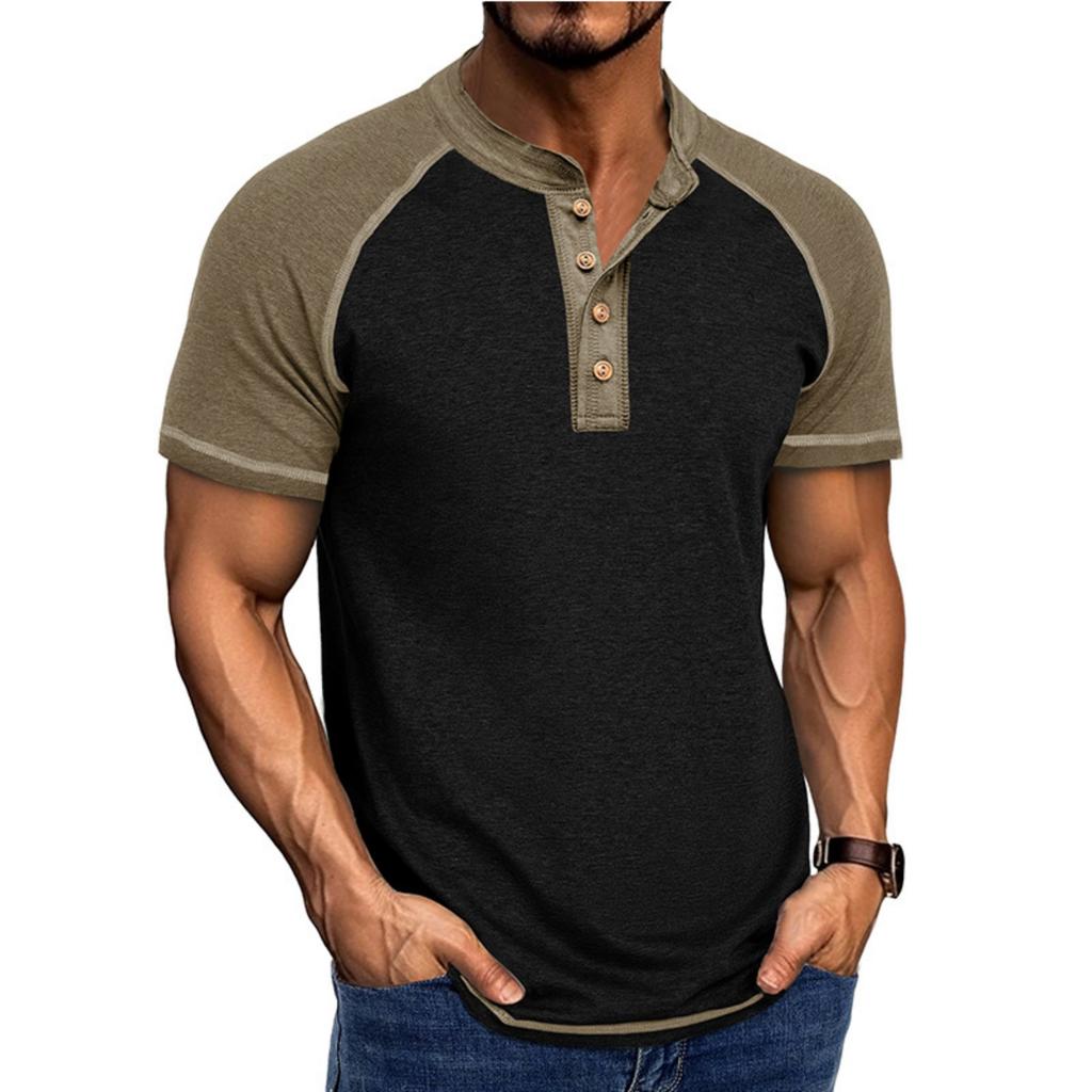 Men's Casual Base Layer Sportswear, Men's Color-blocked Round-neck Short-sleeved T-shirt Top