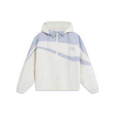 Li Ning Sports Lifestyle Series Color Block Zipper Hooded Long Sleeve Windbreaker Women Outerwear Off-White AFDU036-1