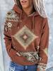 Kadın Western Etnik Baskılı Kapüşonlu Sweatshirt Günlük Retro Baskılı Kapüşonlu Sweatshirt Kadın Giyim Üstler