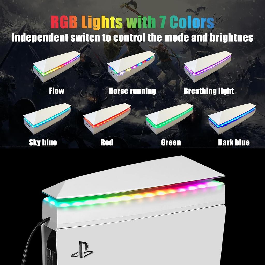 Console Cooling Fan with Dust Cover Colorful LED Light for PS5 Console Disc Edition & Digital Edition Silent Absorb Fan Cooler with 2 USB Port