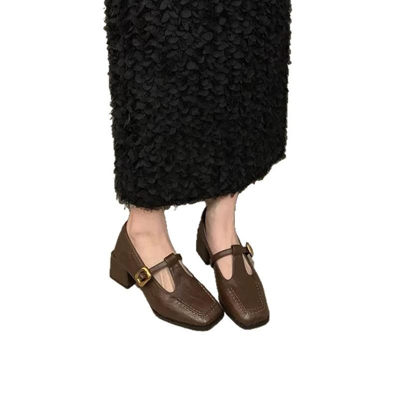 French Vintage Elegant Loafers For Women With Chunky Heel And Square Toe For Daily Wear