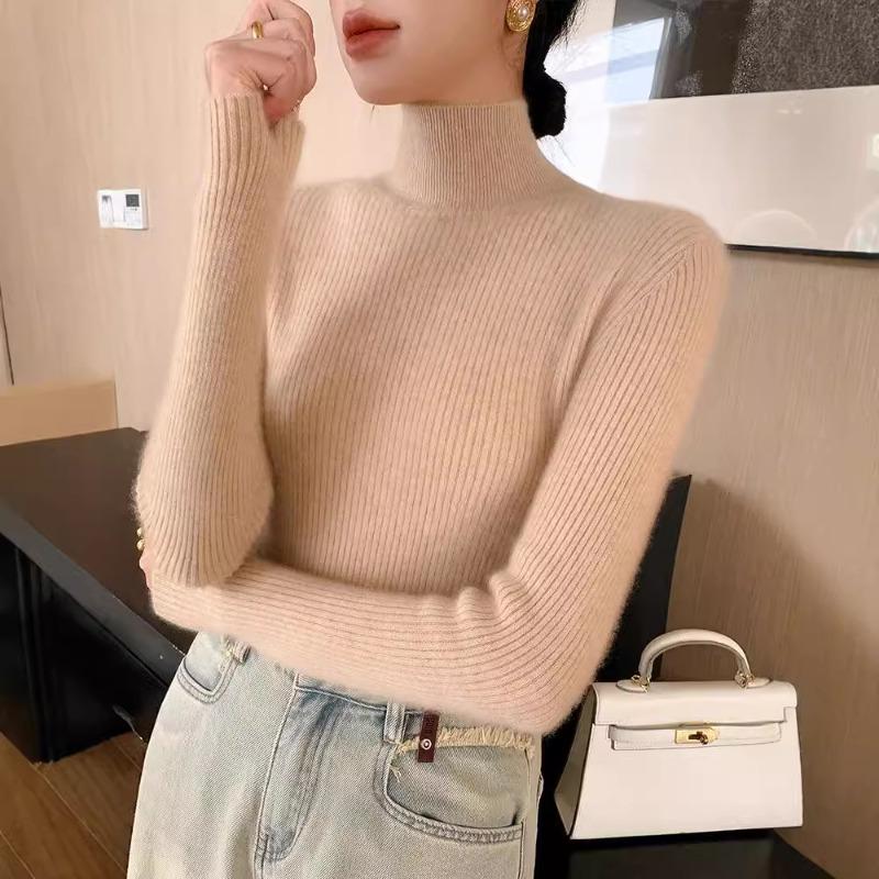 Autumn and winter new women's turtleneck sweater swan neck heap collar tight versatile long-sleeved knitted sweater with slim-fitting bottoming shirt