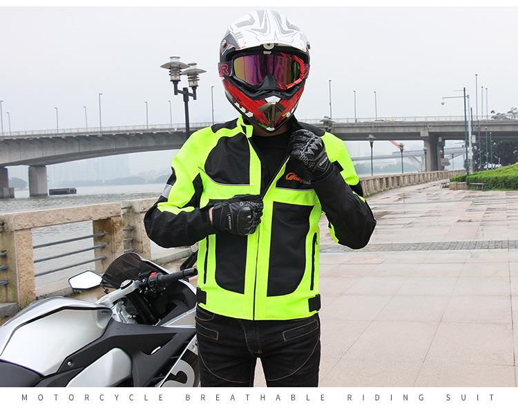 PRO-BIKER Ανδρική Αναπνεύσιμη Ολόσωμη Φόρμα Αγώνων Μοτοσυκλέτας - Φωσφοριζέ Πράσινο Ανακλαστικό Ρούχα Οδήγησης Άνοιξη/Καλοκαίρι