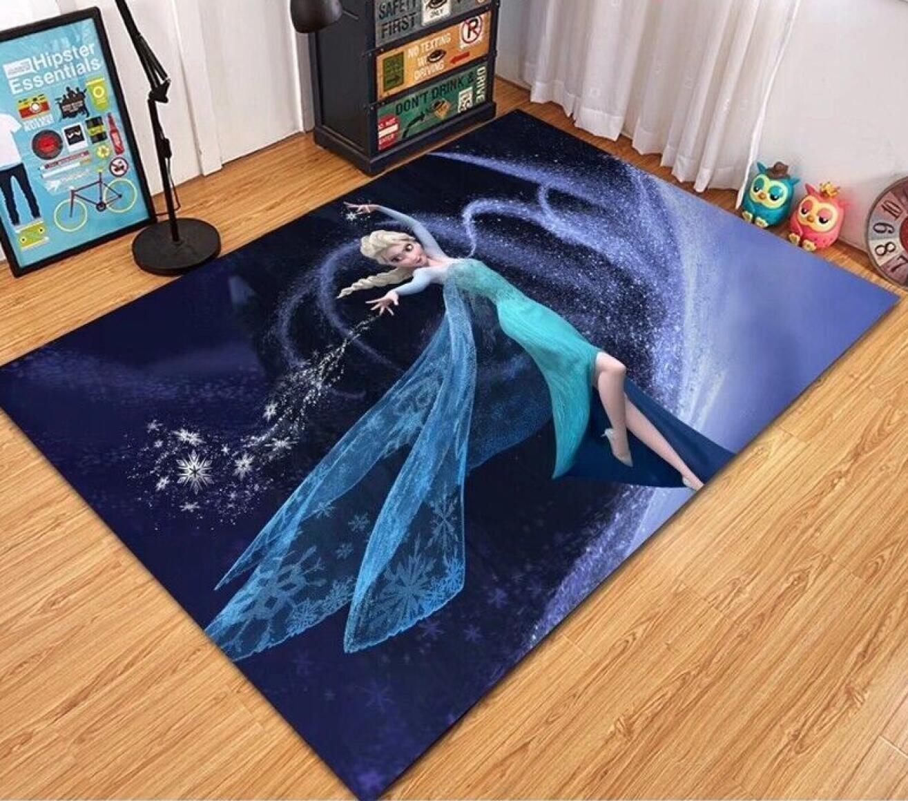 

Frozen Elsa Anna Area Rug Carpet Gift Anti-Skid Rug Home Living Room Floor Mats 50cmx80cm