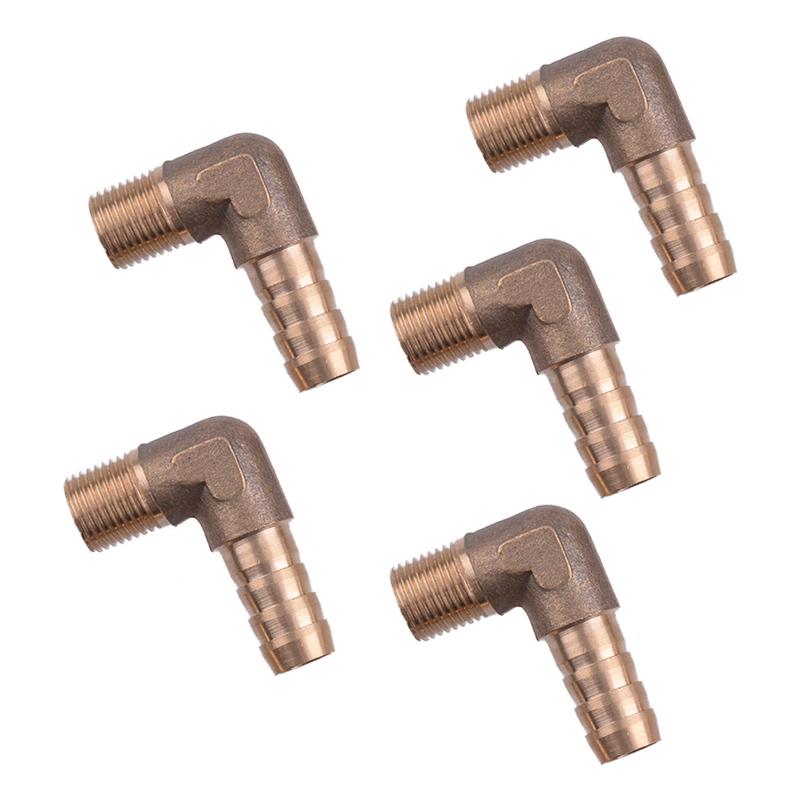 

5pcs/Set 1/8 NPT Brass Barb Fitting Male 90 Degrees Elbow 5/16 Hose Barbed Gold for Universal Cars
