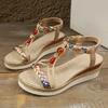 Fashion Bohemian Style Espadrille Wedge Sandals for Women Beaded Decor Ankle Strap Platform Sandals Woman Comfortable Summer Beach Shoes