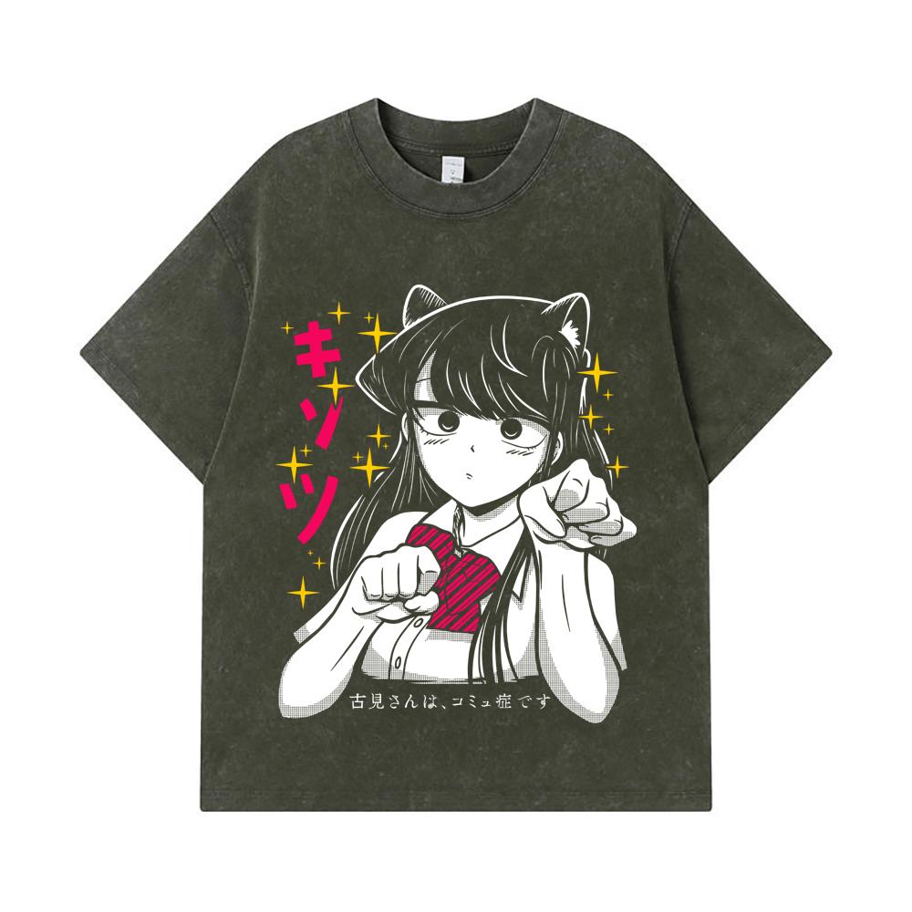 

Стиранные футболки 275 г/м² 100% Хлопок Komi Cant Communicate V1 Принт Унисекс Тяжелая хлопковая футболка S армия зеленый
