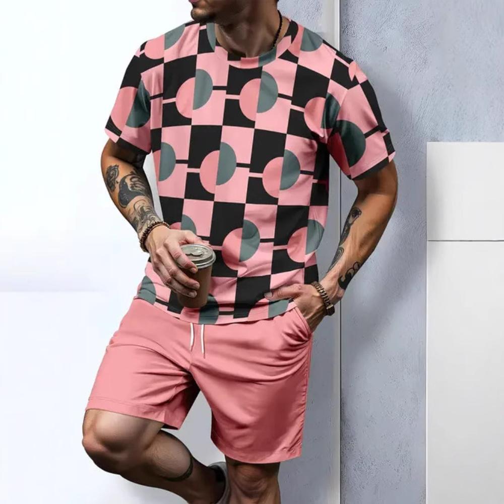 Men's Casual Fashion Sports Suit Round Neck Lightweight Short-sleeved Shorts Suit Loose Comfortable Unisex Sports Clothing
