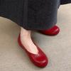 Fashion Red Round Toe Leather Ballet Shoes Woman Brand Design Soft Shallow Loafers Ladies Retro Slip-on Flat Zapatos with Stitch Details