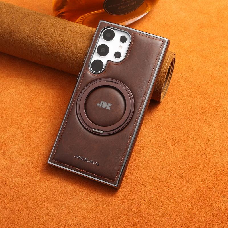 Obchodní kožené pouzdro s magnetickým otočným držákem pro Samsung Galaxy S24 Plus S23 S22 Ultra pro MagSafe Luxusní ochrana objektivu Nárazuvzdorný kryt telefonu