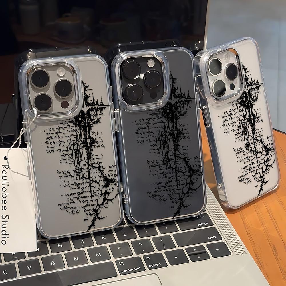 Dark Rune Phone Case For Iphone 15 Pro Max 14 Plus 17 16 13 12 11 17Air 17E 16E Coque Funda Phone Cover Modern Metal Photo Frame