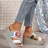Fashion Ethnic Woven Wedge Slippers for Women Retro Embroidery Chunky Platform Slides Female Fashion 2025 Daily Non Slip Sandal Mujer