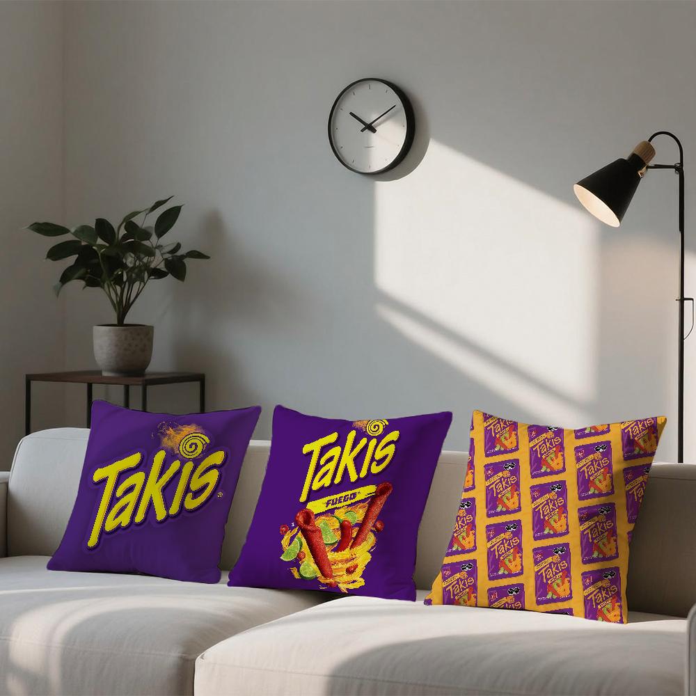 Chili-Muster T-Takis Chips Kissenbezug Quadratischer Sofakissenbezug Lässiger Hautfreundlicher Bequemer Kissenbezug