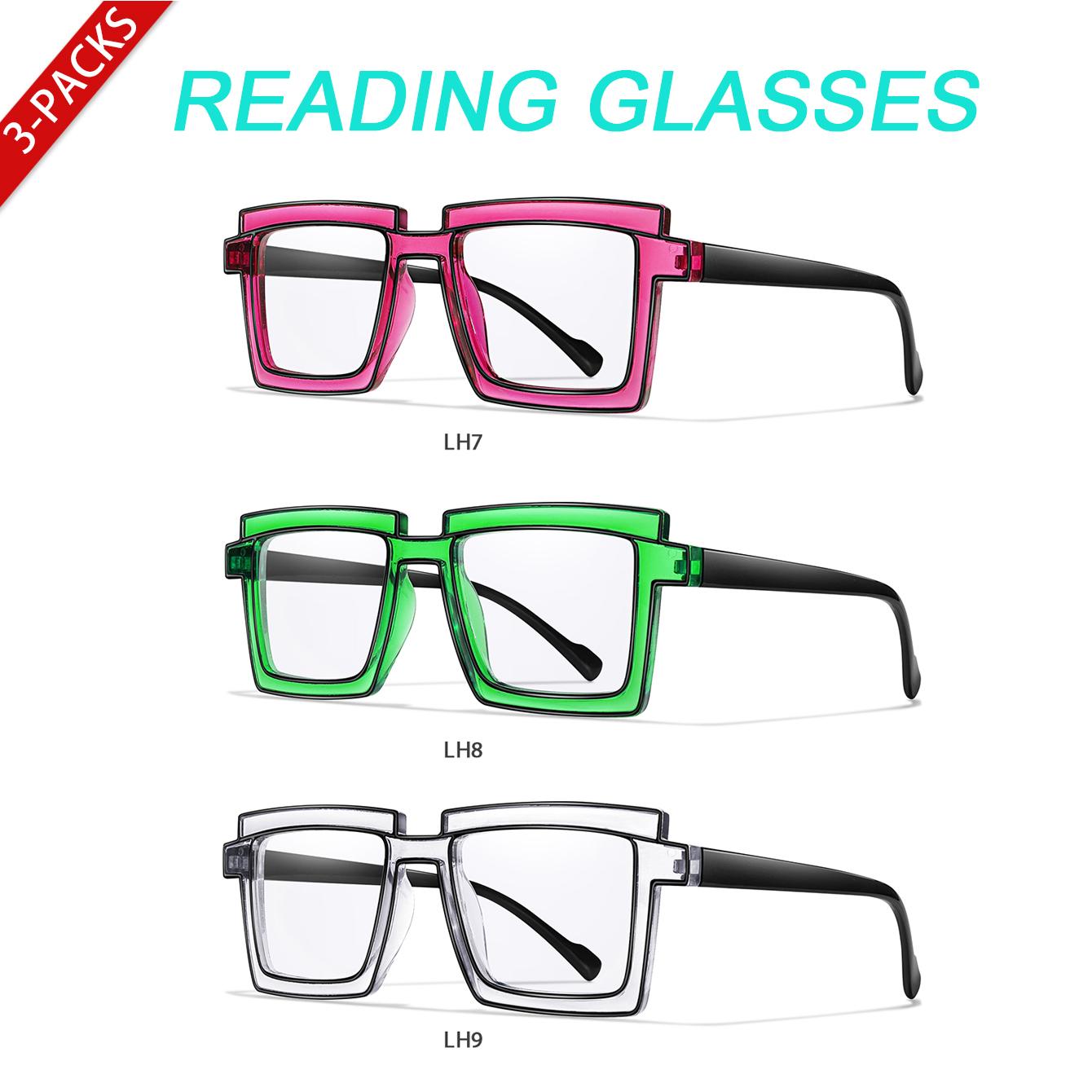 3 Pairs Oversize Reading Glasses Women Trendy Square Fashion Transparent Magnification Eyewear Presbyopic Glasses +150 +200 0